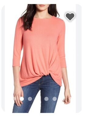 Women's Coral Twist-Front 3/4 Sleeve Top